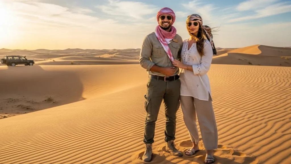 15 Matching Couple Desert Outfits in Dubai Desert Safari