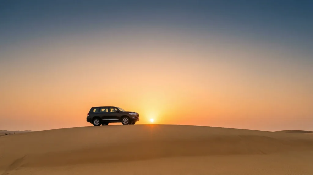 Golden Dubai desert safari landscape used as featured image for Instagram caption ideas