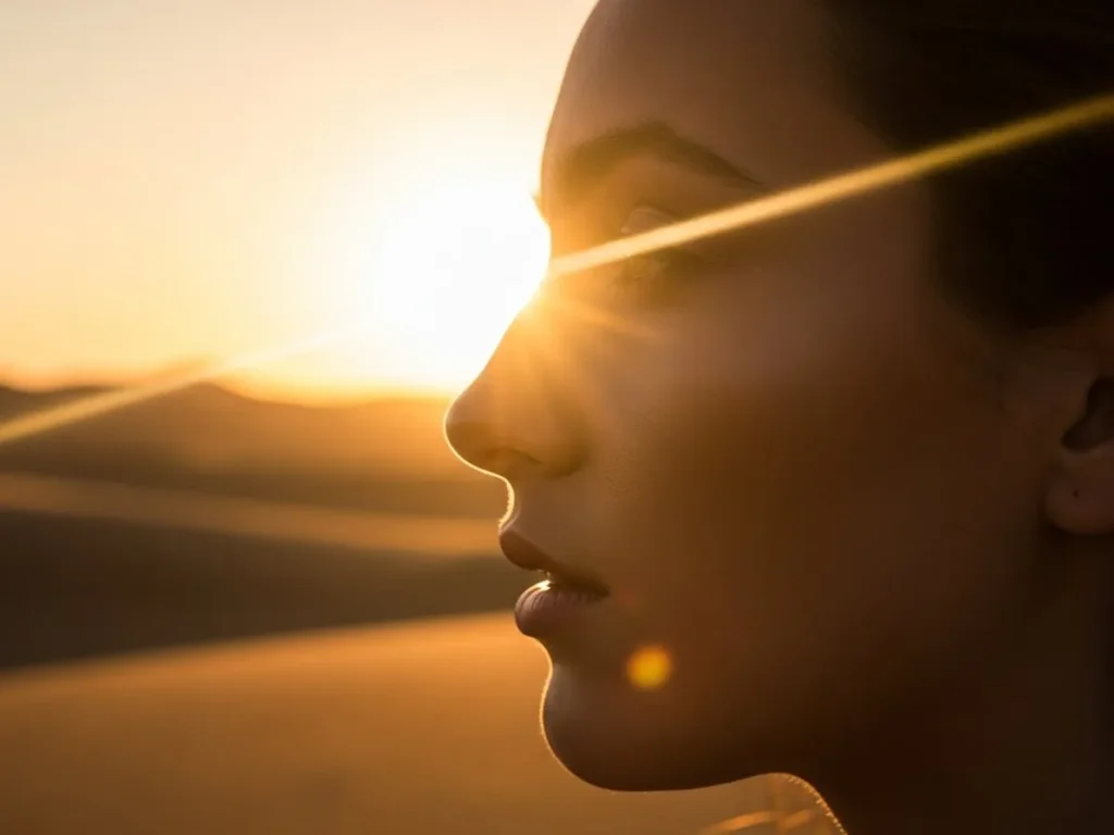 Close-Up Face with Sun Flare