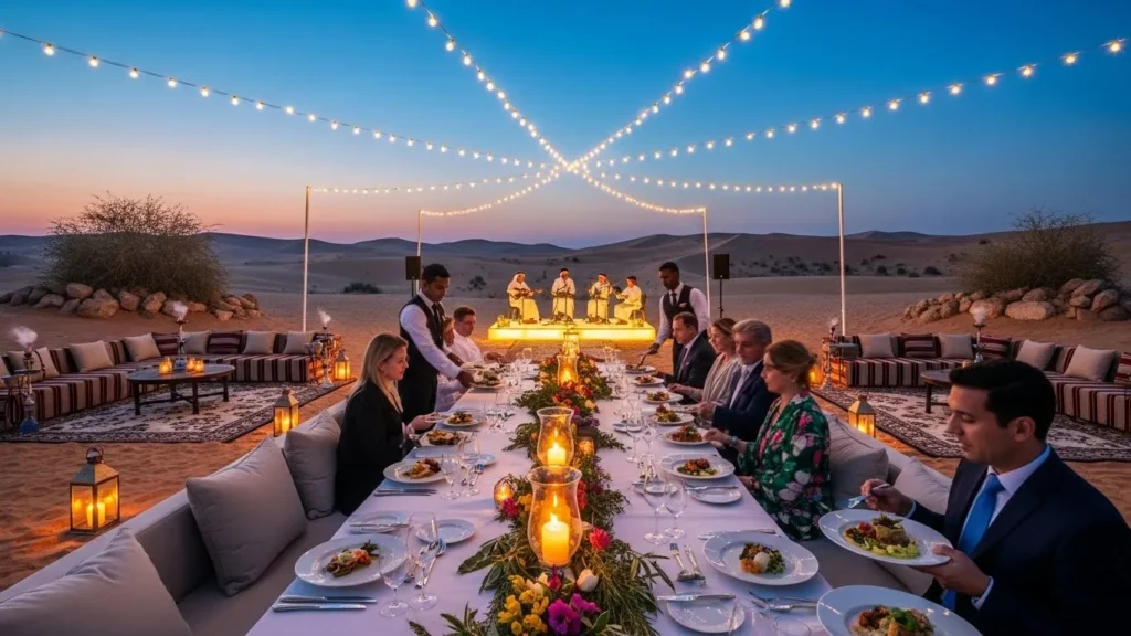 Desert dinner experience near Dubai with traditional seating