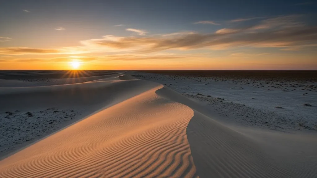 Wide open desert edge and plains in Dubai during serene sunset