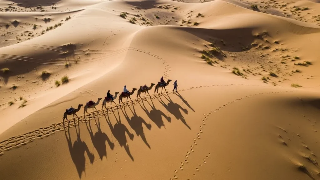 Top-down drone shot showing fine sand ripple textures in the desert